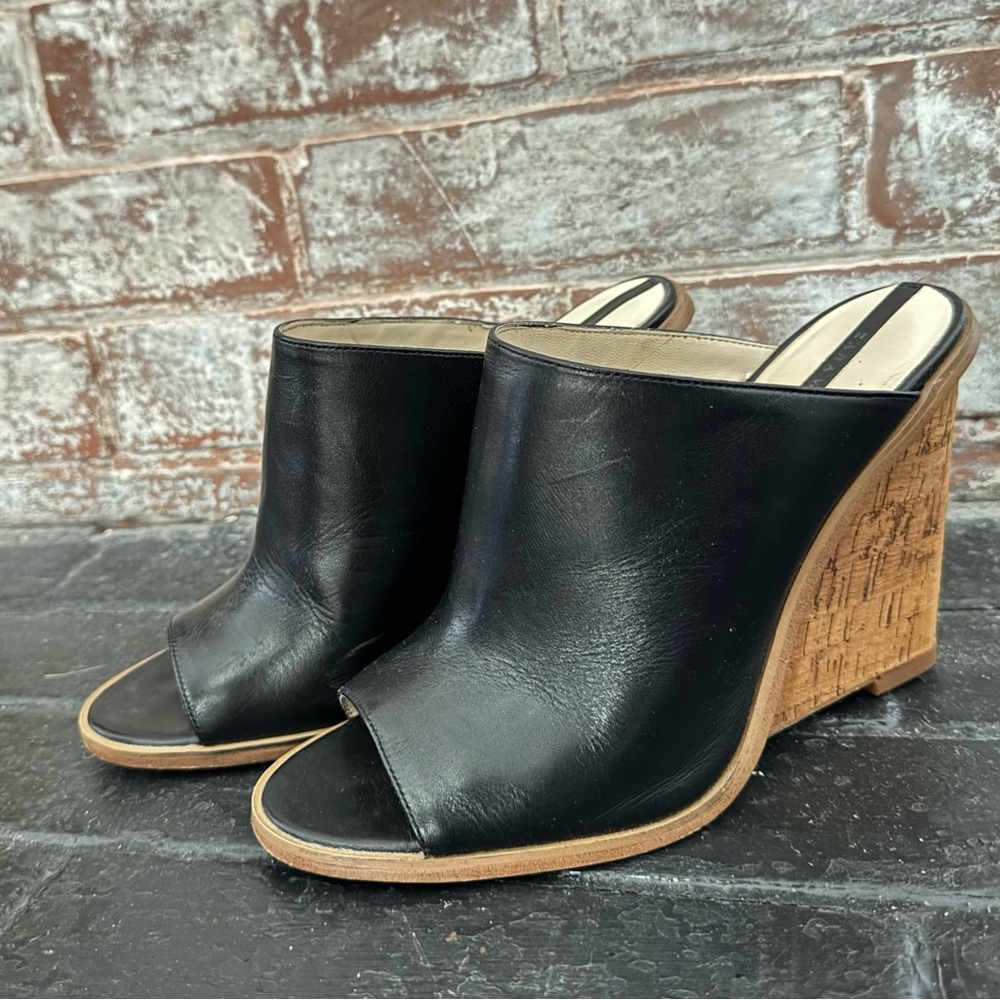 Zara Black Leather Wedge Mules